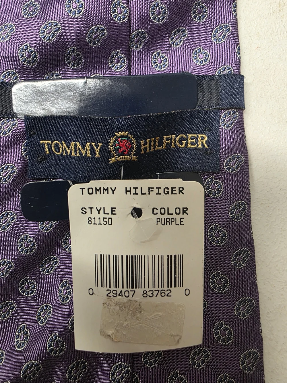 Vintage Tommy Hilfiger 100% Silk Purple Geometric Necktie Made USA NWT